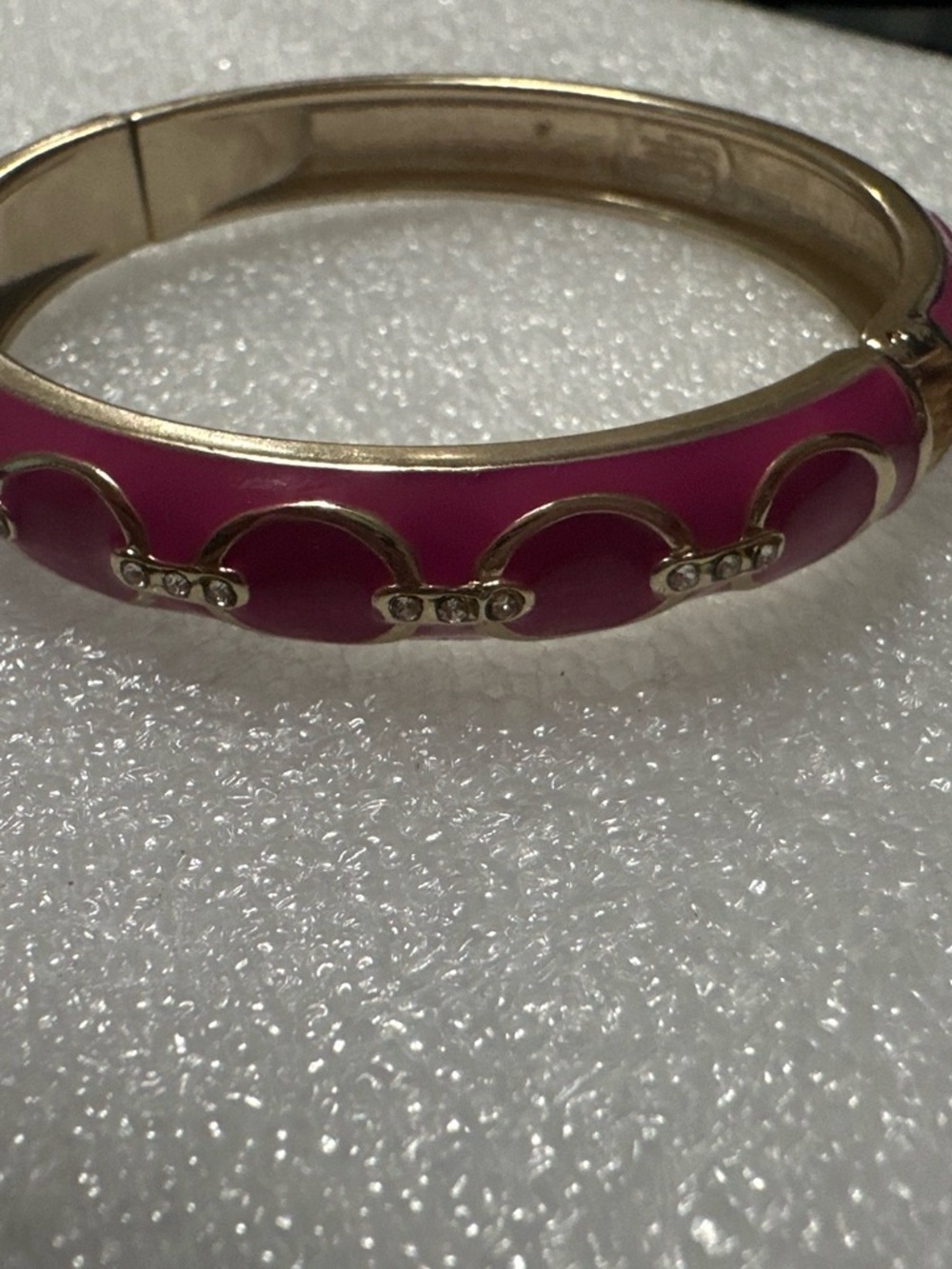 Sequin Hearts Gold-Tone Pink Enamel Bangle with Crystal Links